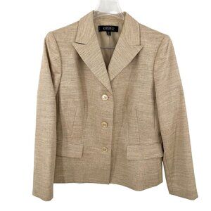 KKASPER BEIGE & GOLD METALLIC THREAD SUIT BLAZER JACKET 3 BUTTON - 14P